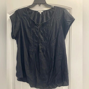 Plus size 1x Sonoma short sleeve shirt black tie front cool thin fabric